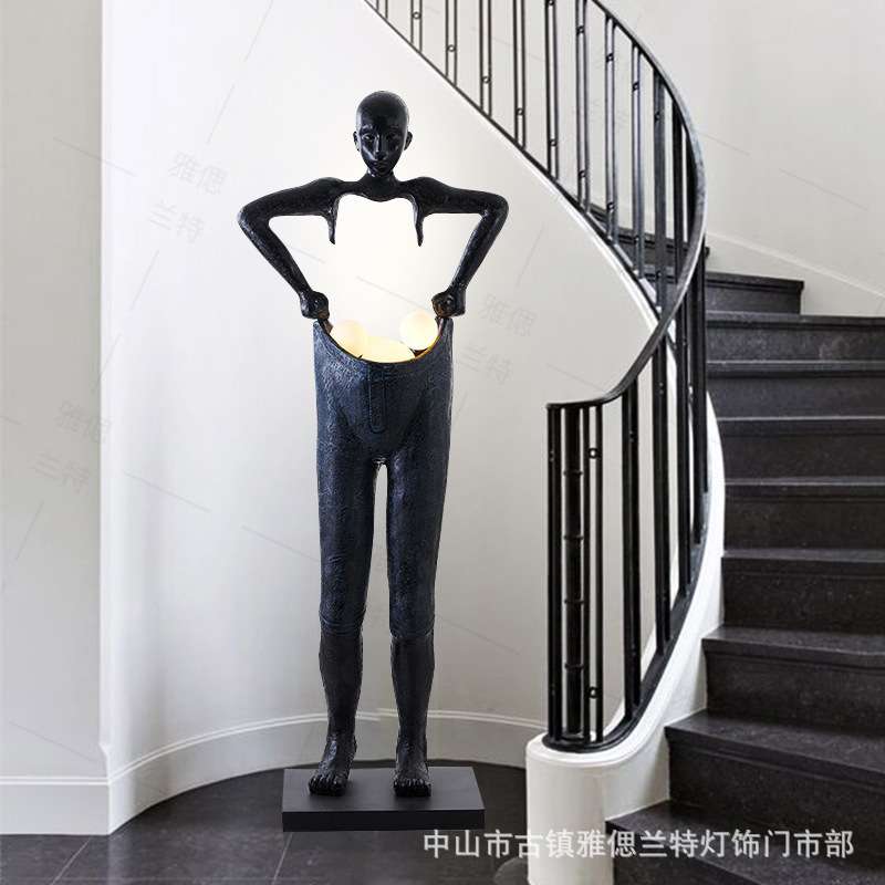 简约现代抽象人物雕塑客厅软装饰品艺术酒店家居摆件玻璃钢落地灯