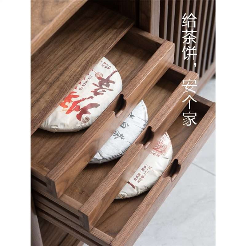 北美黑胡桃新中式茶水柜 老榆木茶水台 下置水桶茶室茶边柜不含炉
