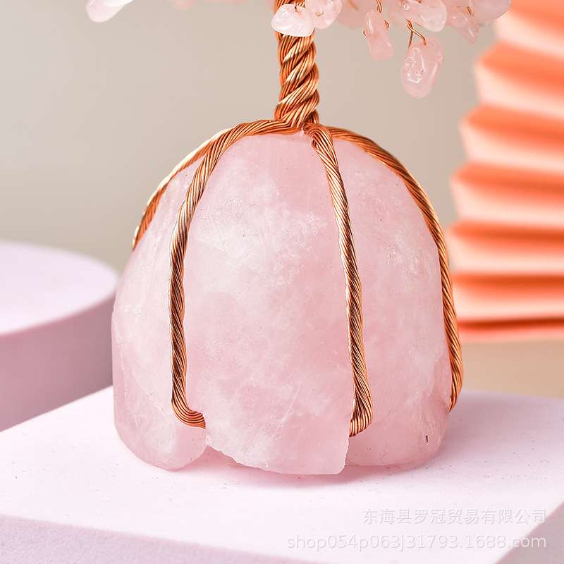 天然粉水晶原石五瓣发财树碎石生命树摆件直供招财白水晶黄水晶