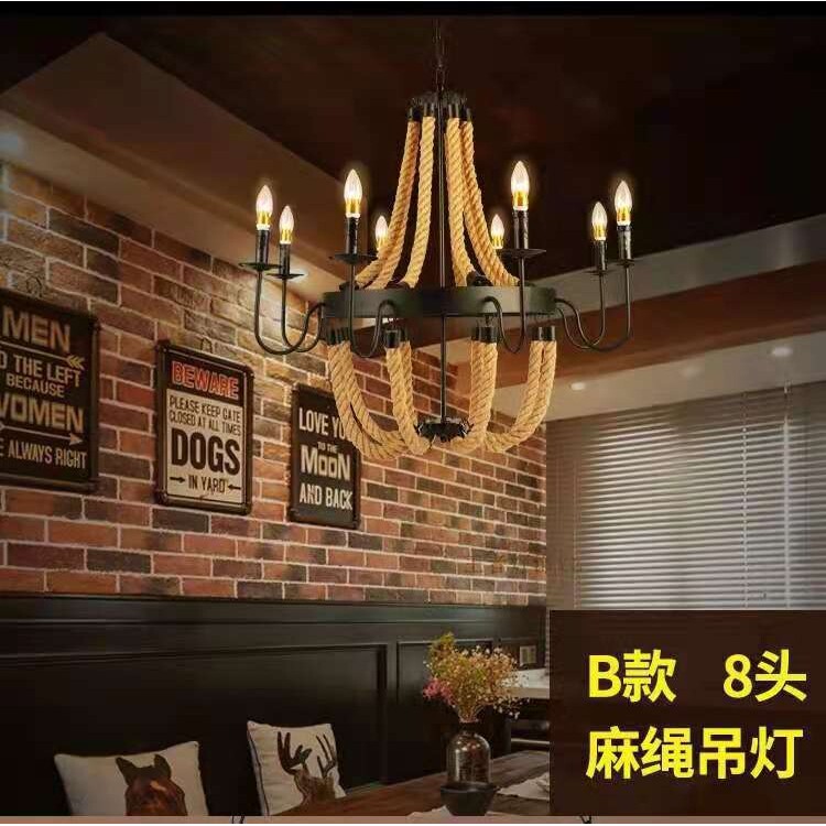 跨境美式复古工业风麻绳灯北欧餐吊灯服装店酒吧个性咖啡怀旧灯饰