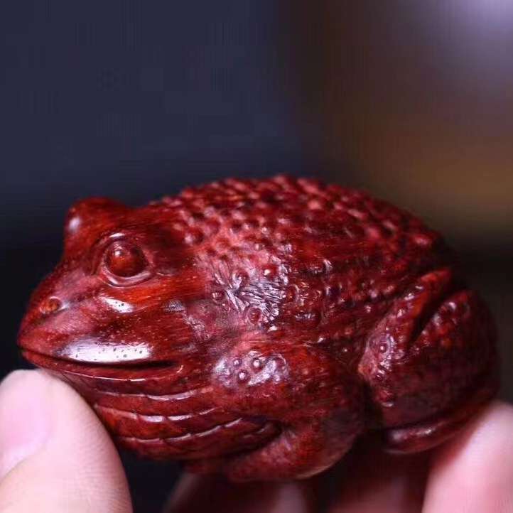印度小叶紫檀呱呱来财手把件招财进宝青蛙木质文玩蟾蜍把摆件