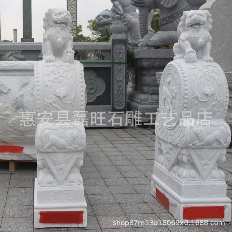 石雕门墩抱鼓石 家用狮子头仿古门口石鼓 宗祠庭院汉白玉门墩雕刻
