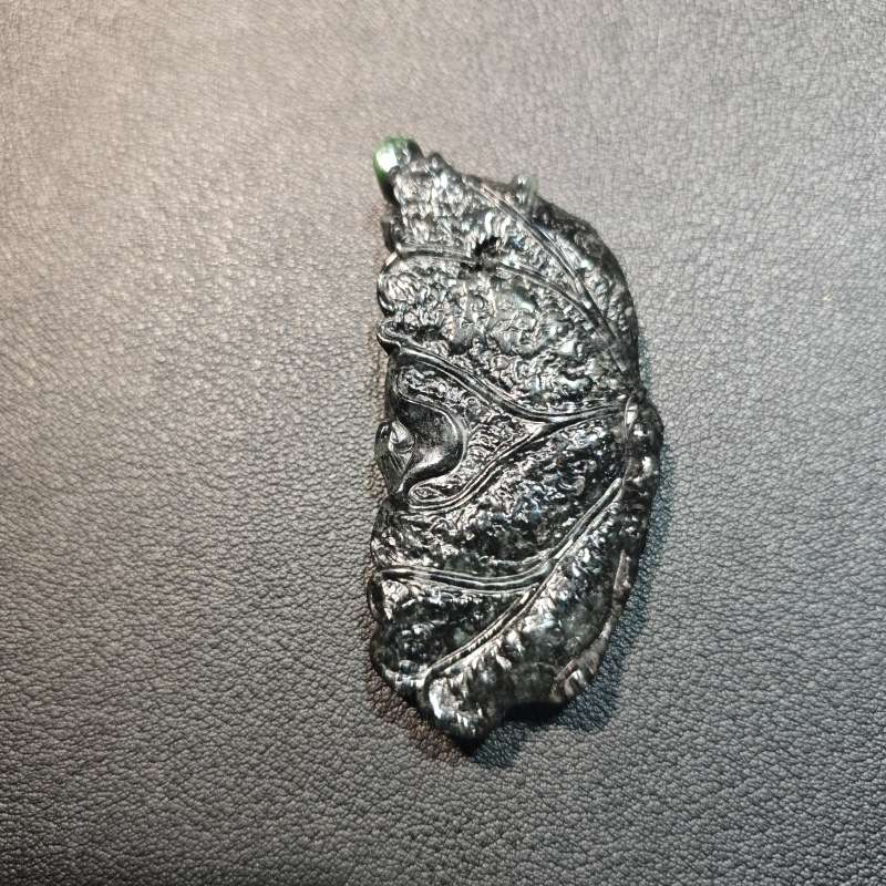 悦缅缘四会翡翠天光墟天然缅甸A货翡翠挂件翡翠手工乌鸡残荷