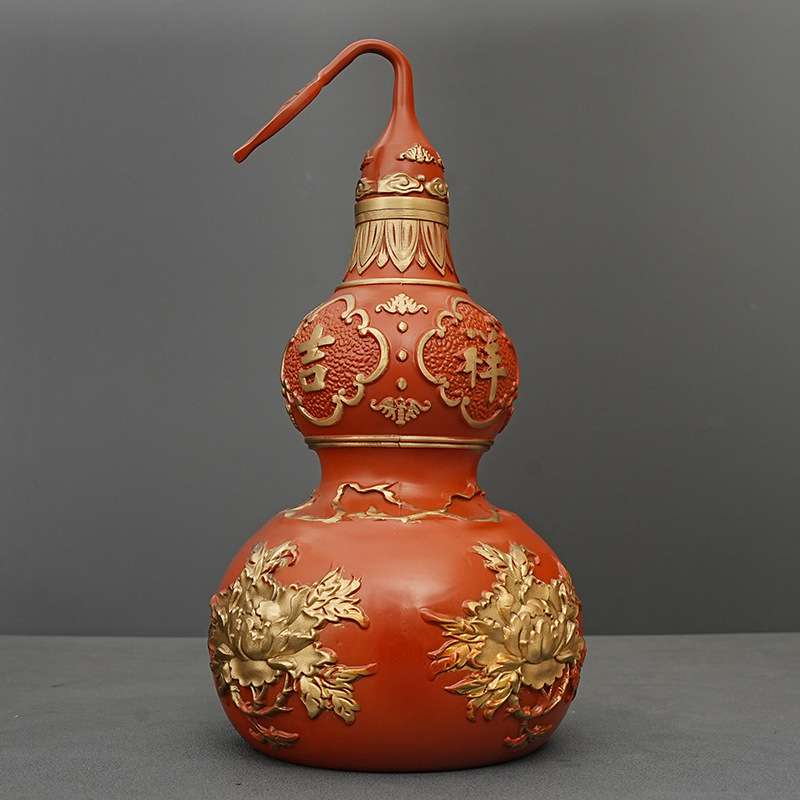 富贵牡丹铜制葫芦摆件开盖真品空心家居室内玄关装饰品工艺品摆件