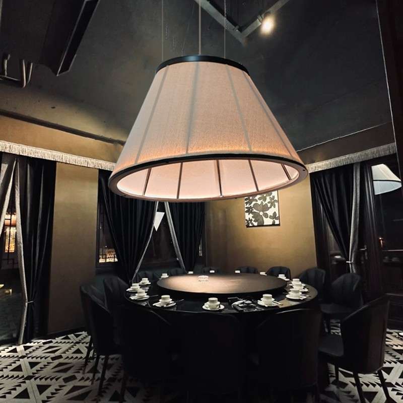 火锅店大厅吊灯饭店卡座网红高档餐厅装饰吊灯烧烤店圆形布艺大灯