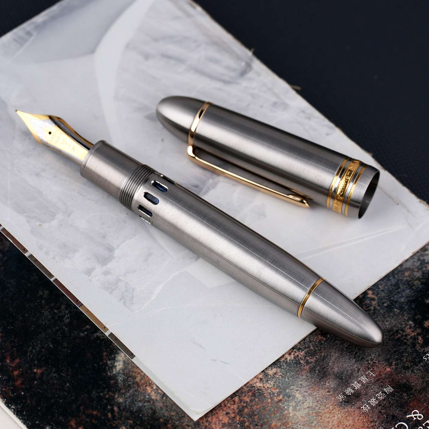 MAJOHN末匠P141钛合金大型活塞钢笔男士专用锤纹版40型8号尖金夹