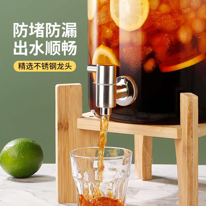 跨境可乐桶容器甜饮料果茶桶高硼硅果汁果茶调啤酒玻璃酒桶带龙头