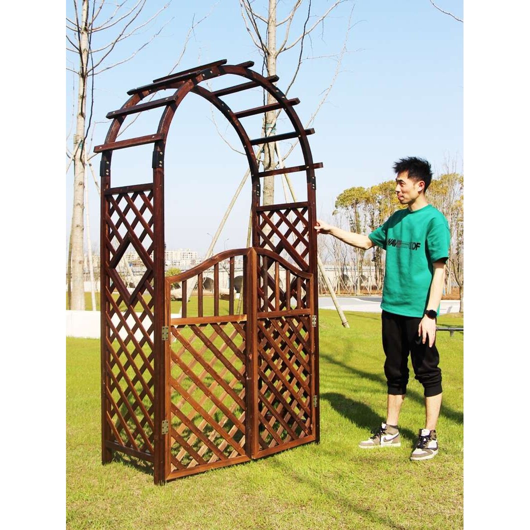 室外拱门花架爬藤架子庭院碳化防腐木花园栅栏门花墙架网格葡萄架