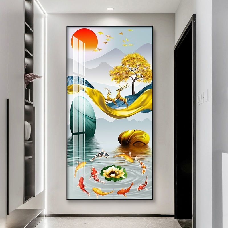 玄关新款上市优质装饰画走廊过道竖版挂画晶瓷镶钻壁画简约入户画