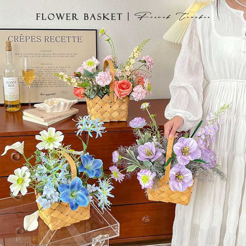 田园风斜边篱笆仿真花篮装饰花客厅假花绿植花艺摆件餐桌花摆花
