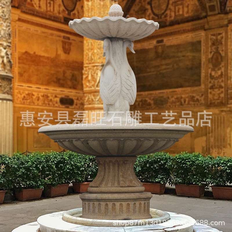 晚霞红室外小区流水池别墅庭院欧式石喷泉流水喷泉 雕塑石材喷泉