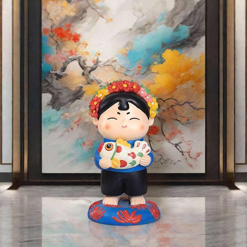 唐小圆簪花国潮树脂工艺品可爱风文创门店玄关门口装饰创意摆设