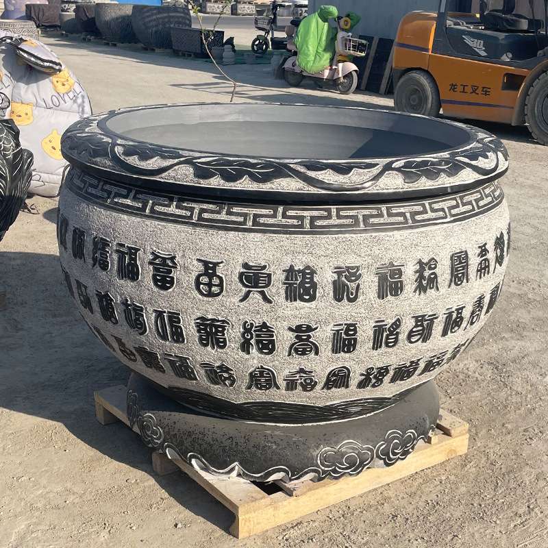 大理石水缸石雕门海仿古石雕青石鱼缸荷花缸庭院装饰圆形石缸石槽