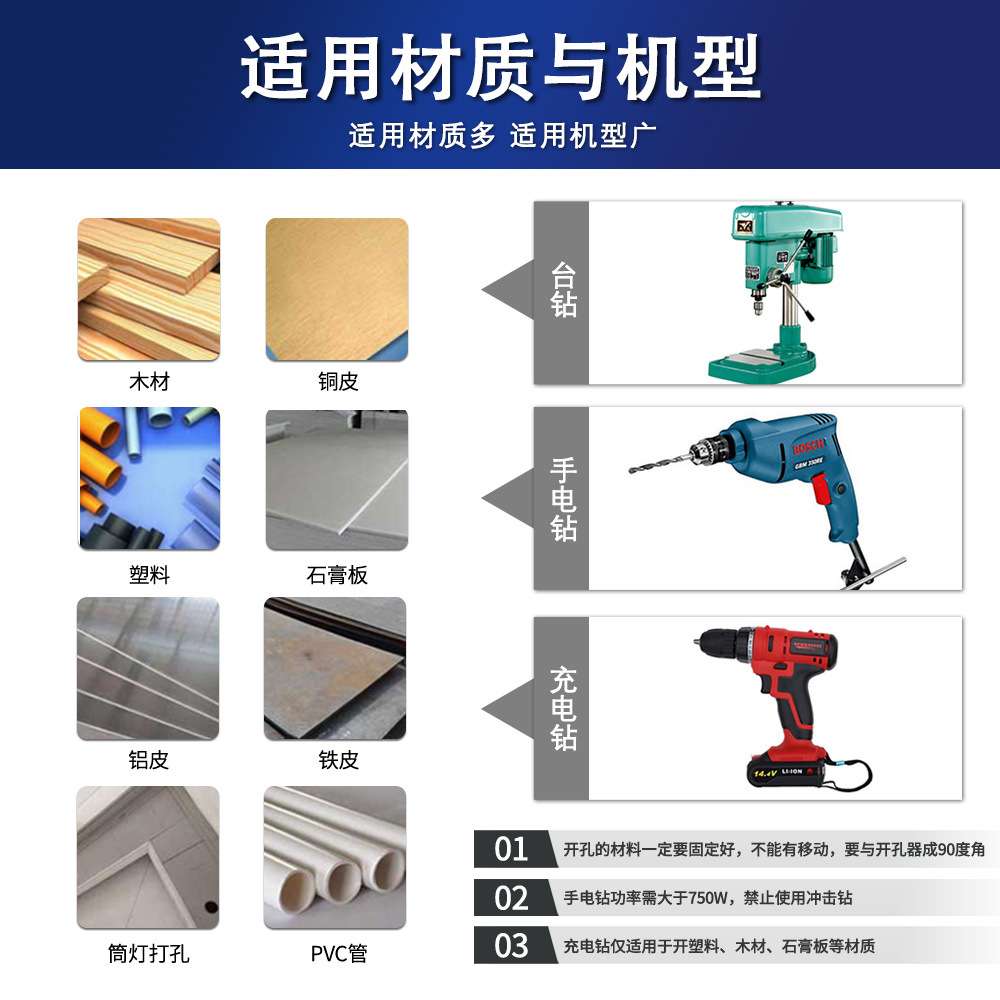 M42双金属开孔器套装 木工钻头石膏板筒灯音箱开孔套装工具10PC