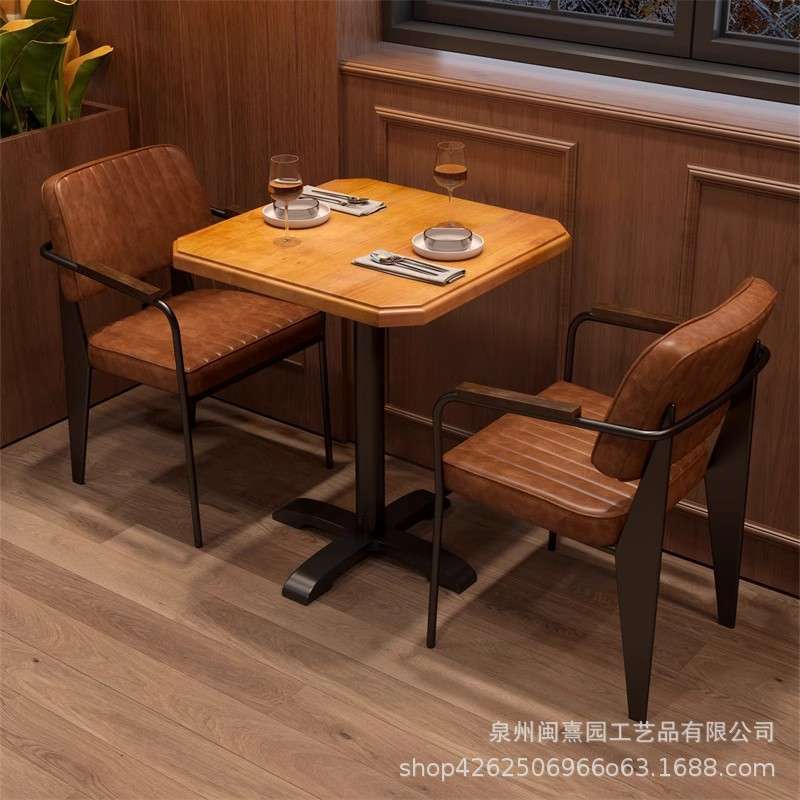 北欧创意西餐厅休闲实木餐桌椅组合咖啡店酒馆复古椅子桌子工业风