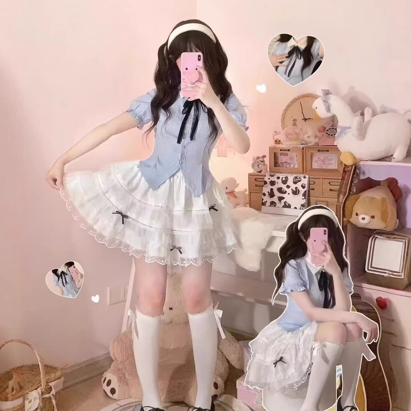 夏季JK学院风泡泡袖显瘦两件套