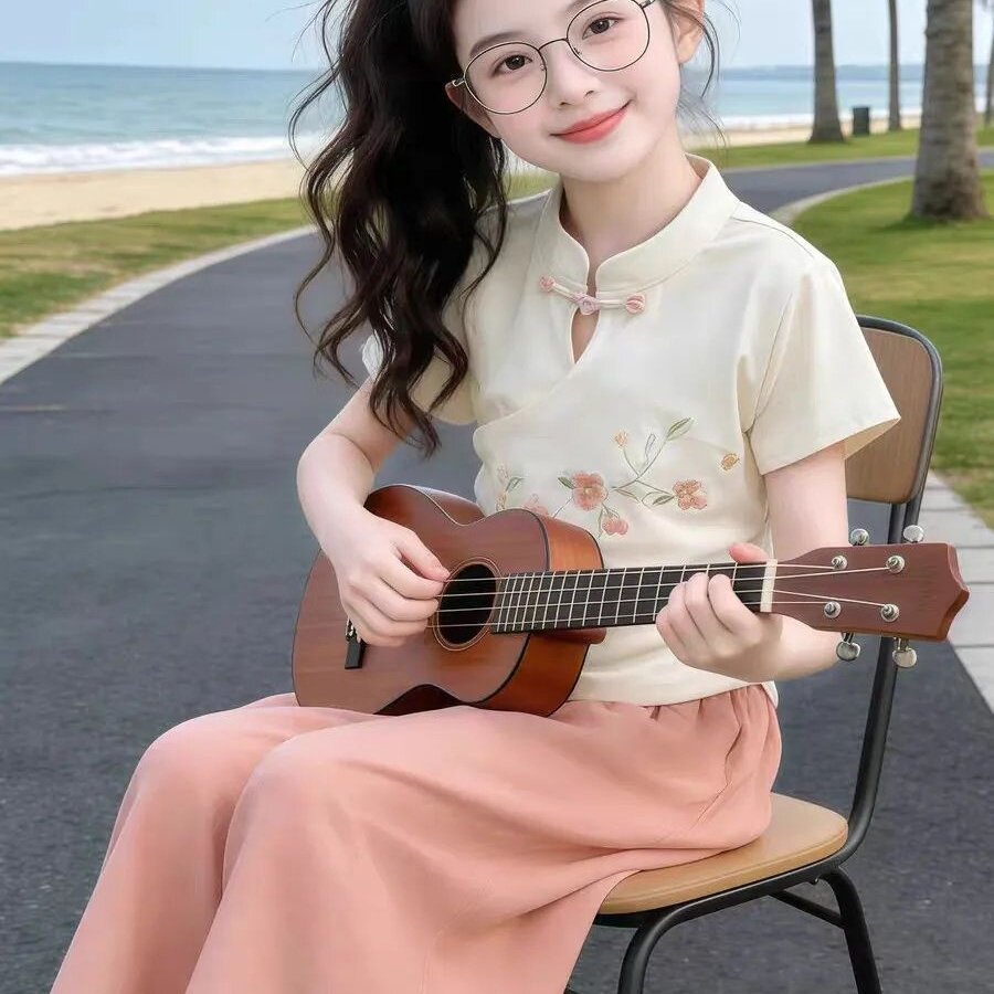 女童夏季中式汉服短袖阔腿两件套