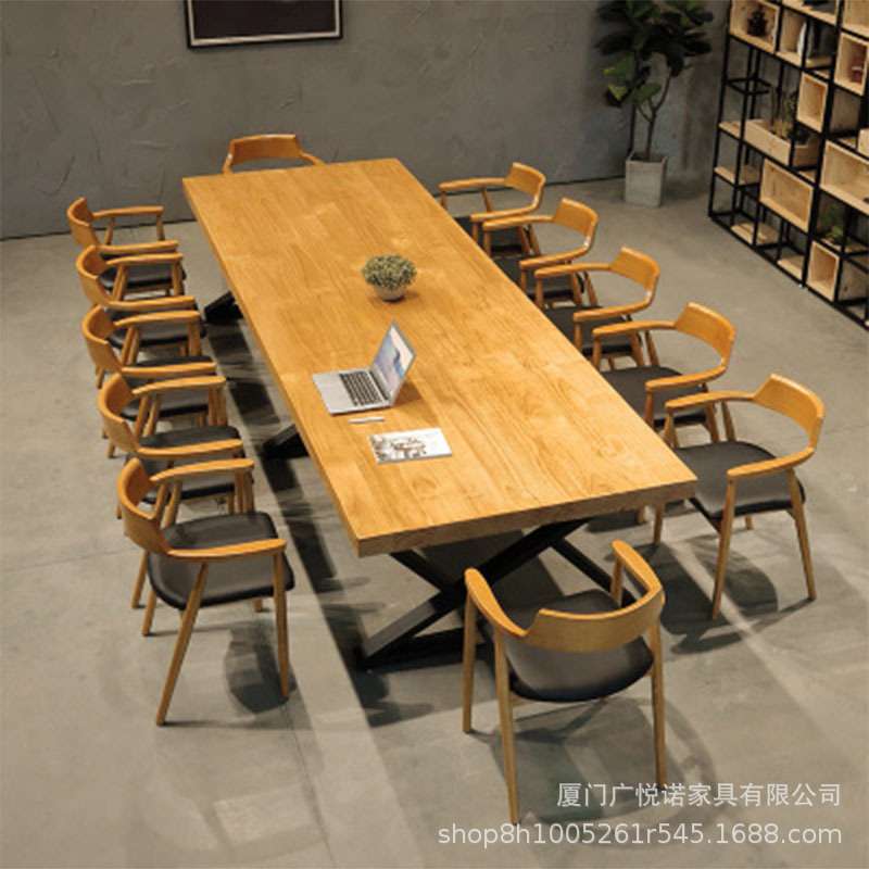 北欧风格实木会议桌现代简约长条桌loft办公桌椅组合小户型洽谈桌