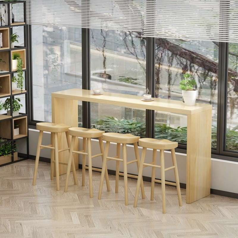 全实木家用吧台桌椅组合现代简约休闲桌奶茶店靠墙高脚桌客厅隔段