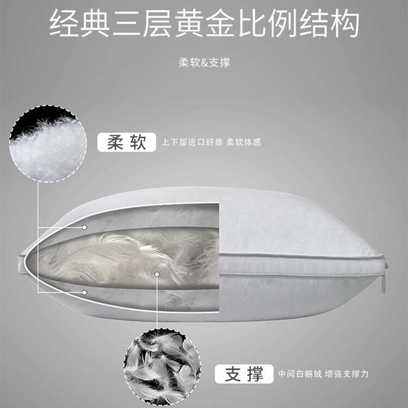 五星级酒店专用枕头 白鹅绒软枕芯 侧睡不塌陷羽绒枕单人枕图片