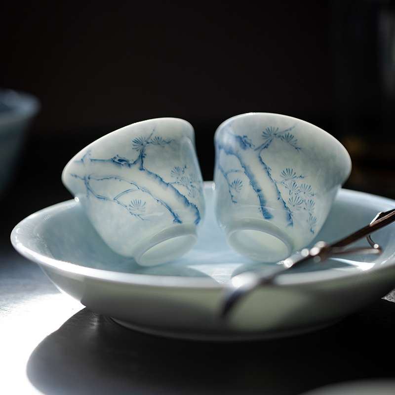 弥言釉下彩手绘松茶具套装陶瓷盖碗茶杯整套功夫简约泡茶商务茶礼