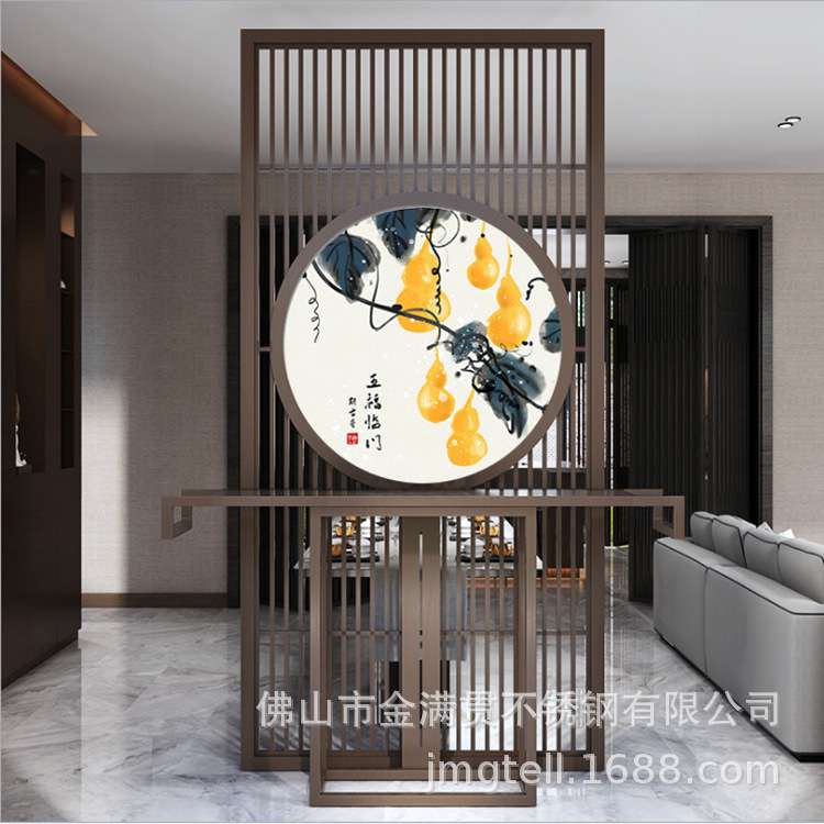 厂家销售 新中式不锈钢屏风隔断 可移动金属花格镂空隔断加工制作