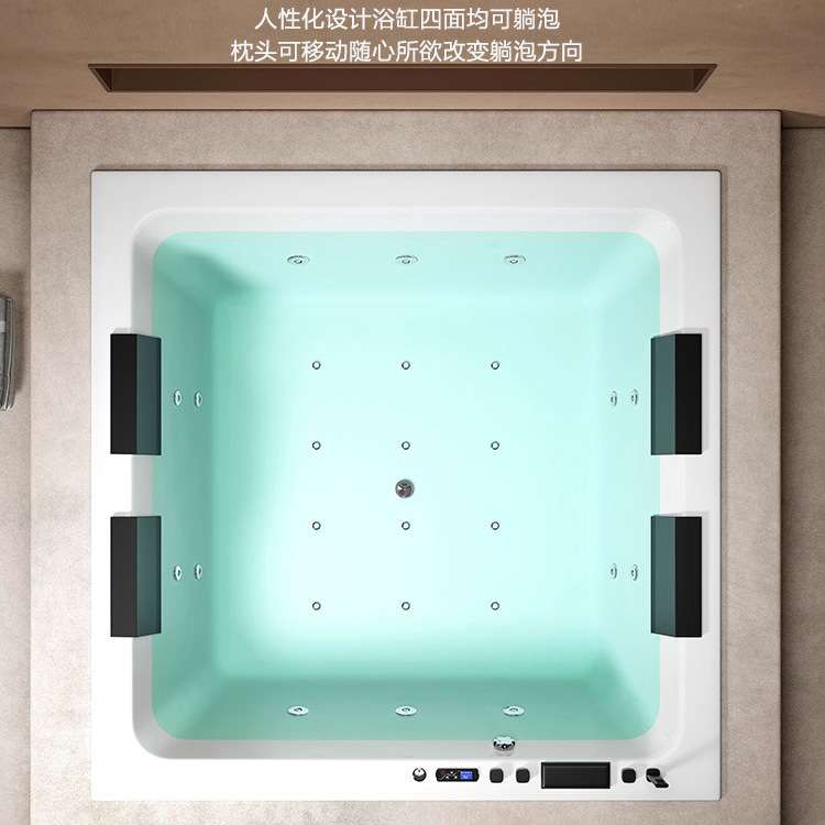 智能嵌入式洗澡缸方形 冲浪按摩恒温加热泡泡七彩氛围灯浴缸方型