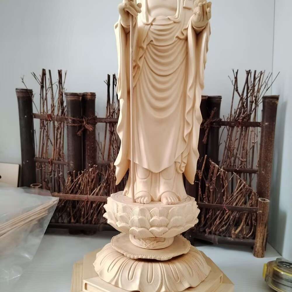 桧木雕立莲花地藏王49公分高家居木雕摆件木质工艺品摆件