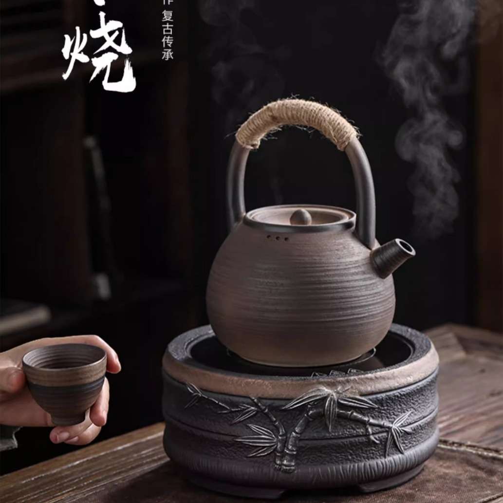 围炉煮茶器德化陶瓷电陶炉煮茶炉烧水壶提梁茶壶温茶器粗陶泡茶壶