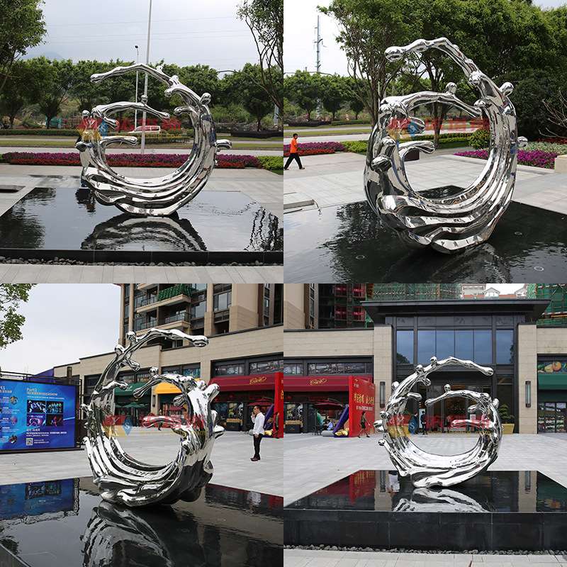 龙岗区依塔斯不锈钢浪花城市景观广场雕塑酒店水池喷泉夜景雕塑