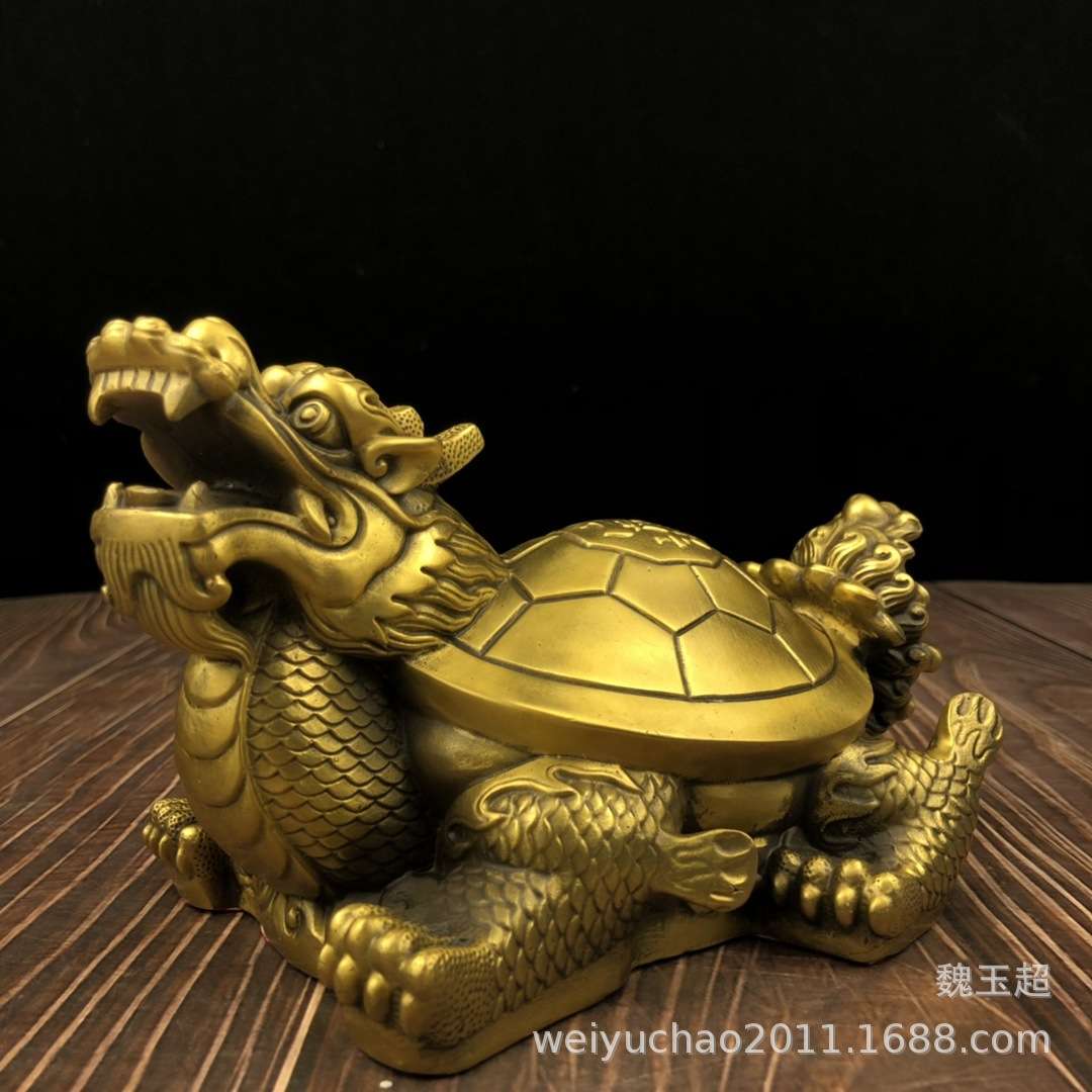纯铜龟摆件家居龙龟金龟大号聚宝盆龙龟铜金钱龟龙头龟办公室摆件