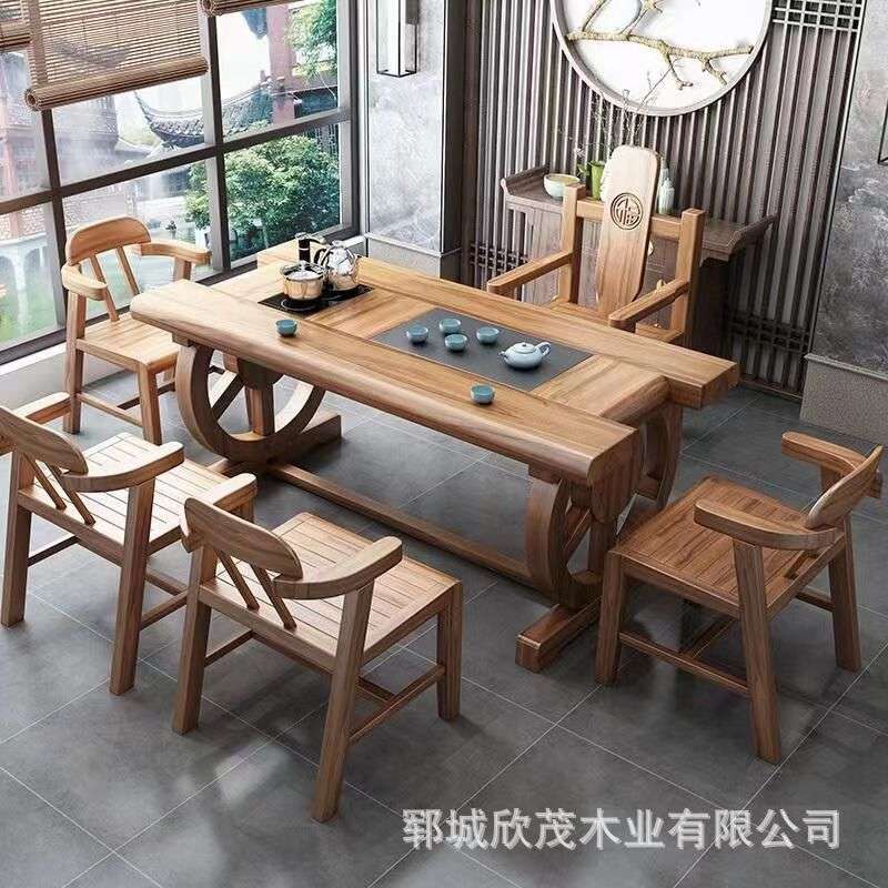 老榆木实木桌家居客厅桌椅功夫泡茶家用茶台简约老榆木茶桌
