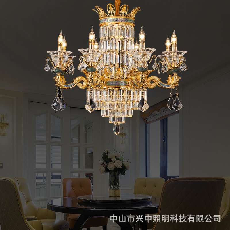 欧式奢华大气水晶吊灯别墅大厅灯法式高档客厅餐厅卧室全铜灯