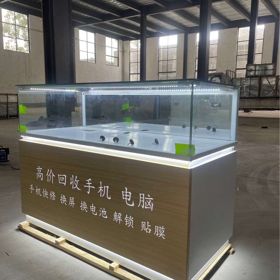 手机柜台新款商用珠宝饰产品转角柜靠墙烤漆铁柜透明玻璃展示柜台