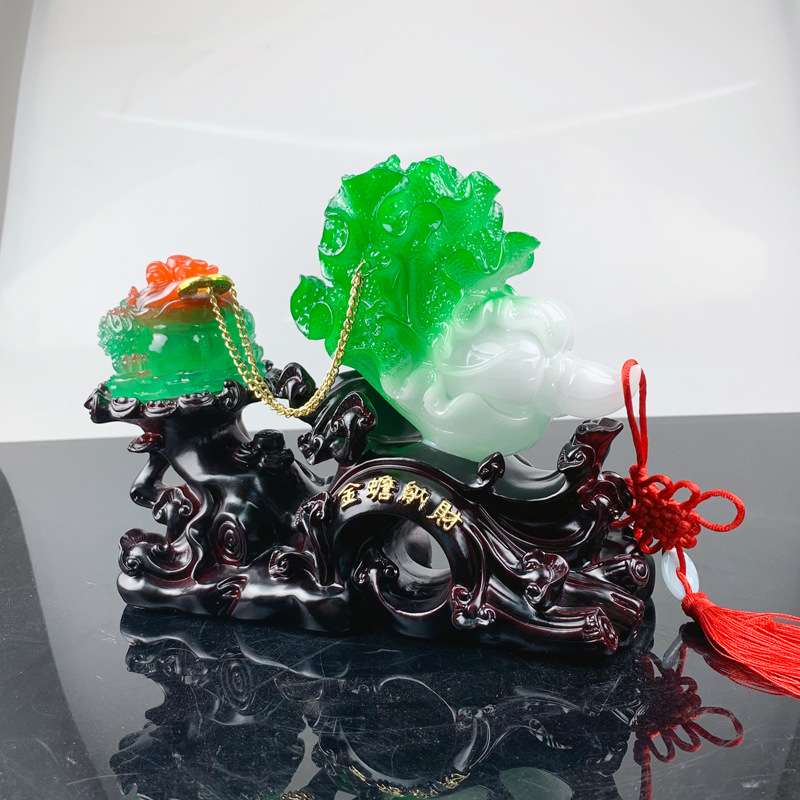 白菜摆件树脂仿玉金蟾纳财白菜工艺品摆件中式客厅家居酒柜装饰品