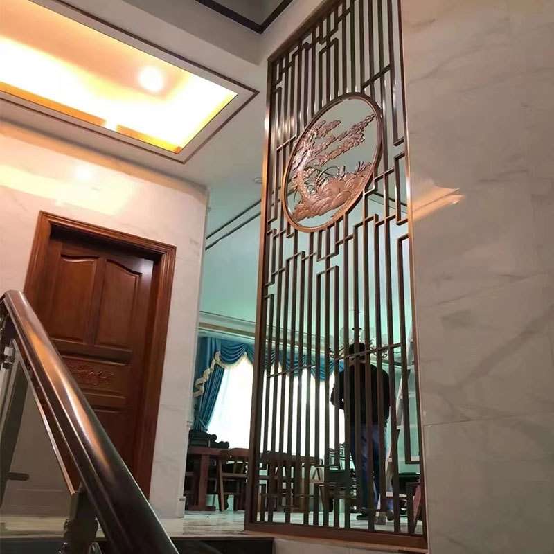 新中式入户花格不锈钢屏风玄关格栅客厅餐厅钛金色隔断来图来样