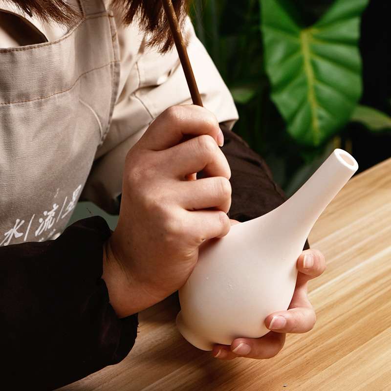 水流星陶艺花瓶素坯直口瓶高白泥花瓶素烧花器陶吧釉下彩绘小花瓶