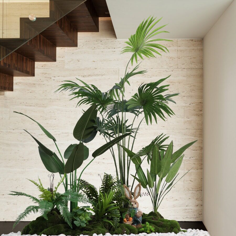 室内楼梯绿植造景景观布置空间仿生假植物装饰盆栽摆件组合