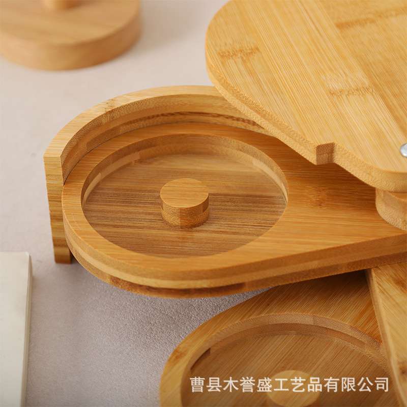 现货4层盐盒竹制调味罐沾盐器糖边盒旋转盐边盒果汁鸡尾酒调味盒