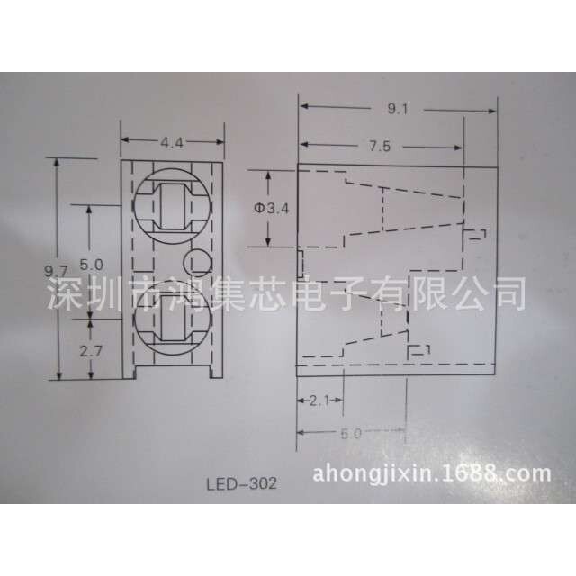 LED灯座含灯 双孔座 3MM指示灯2孔灯座 90度方形座 红色+红色灯珠