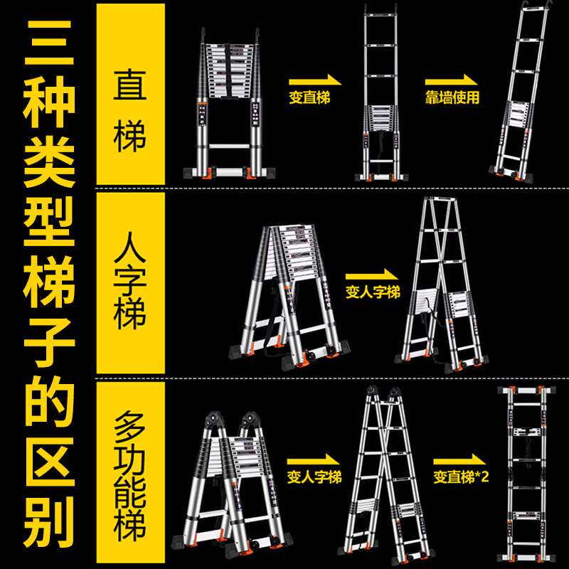 步步稳厂家双面铝合金伸缩人字梯 升降收缩楼梯 便携竹节户外梯子