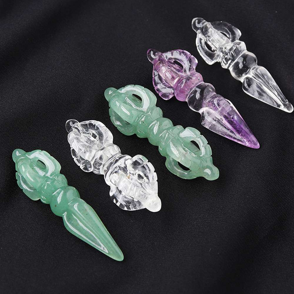 天然白水晶金刚杵降魔杵紫水晶东陵玉金刚撅金刚铃法器雕刻件