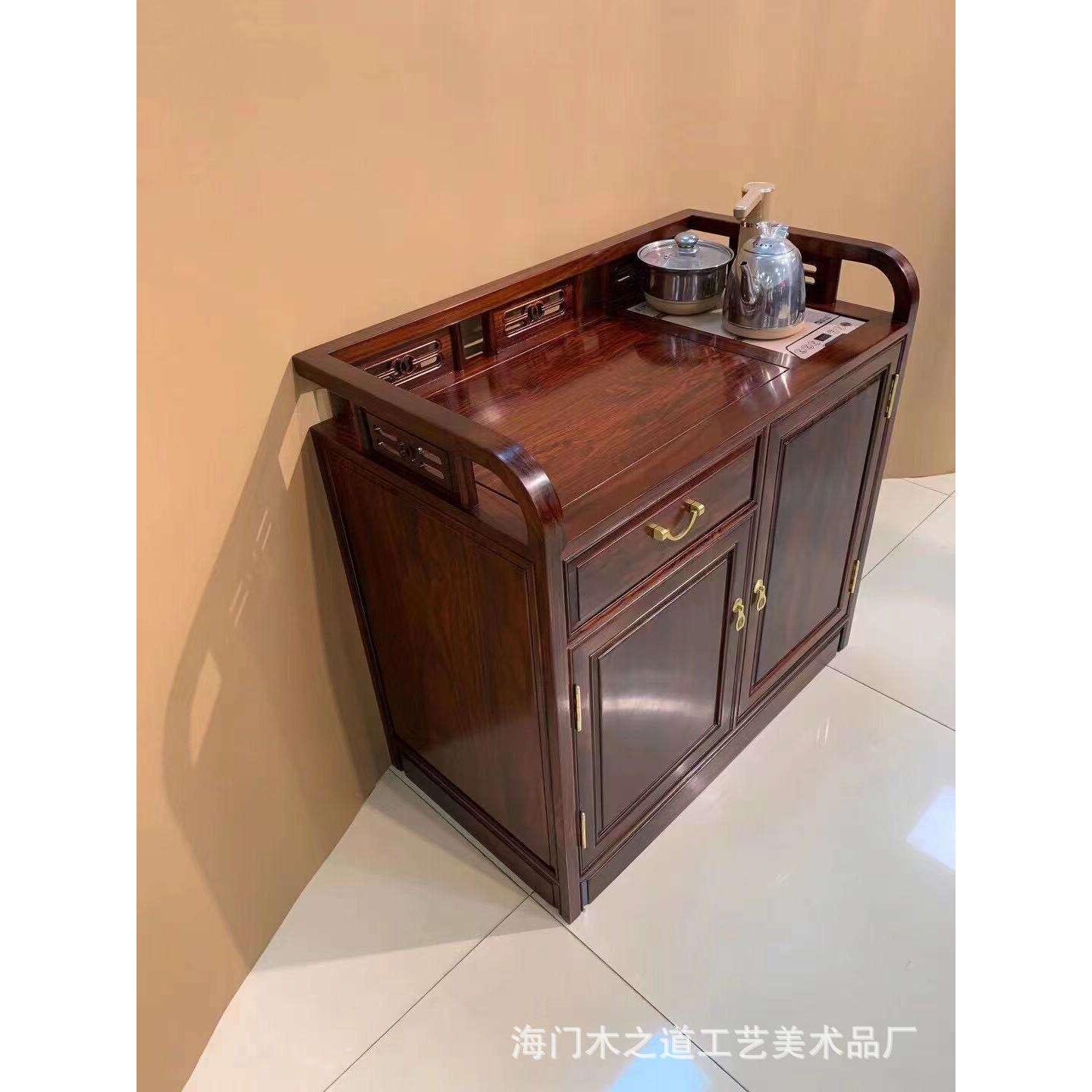客厅简约餐边柜中式实木茶水柜多功能储物阔叶黄檀黑酸枝茶边架几