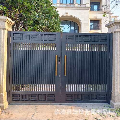新中式铝艺大门别墅大门 铝合金双开入户门 农村自建房庭院大门