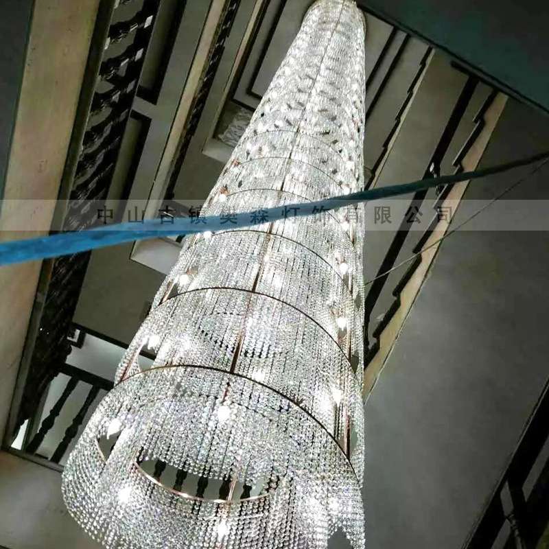 水晶吊灯串珠圆形旋转别墅复式楼梯吊灯工程客厅吊灯现代简约