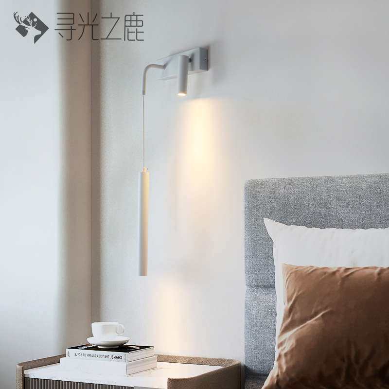 过道走廊酒店现代简约极简阅读双头床头壁灯带开关led吊线墙壁灯