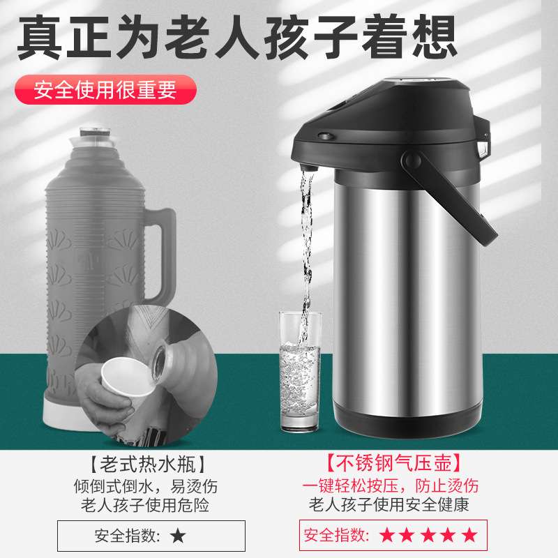捷安玺大容量不锈钢按压式热水瓶家用车载暖水壶办公气压开水壶