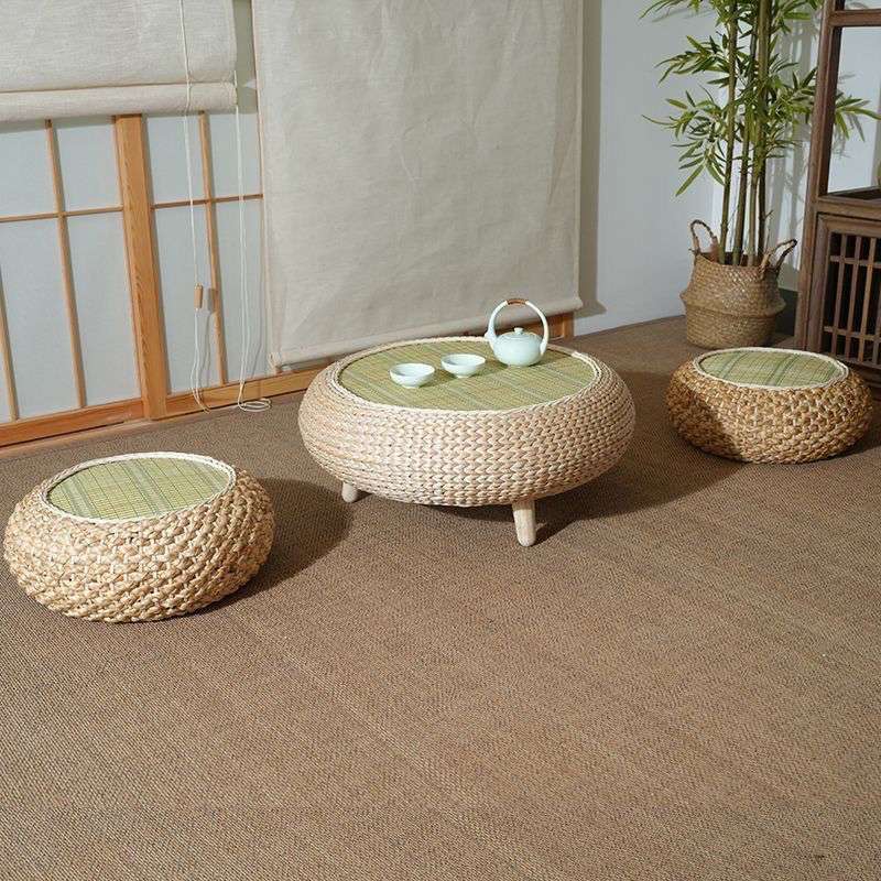 圆形手工草编榻榻米藤编桌子日式茶桌飘窗阳台民宿炕桌小茶几厂家
