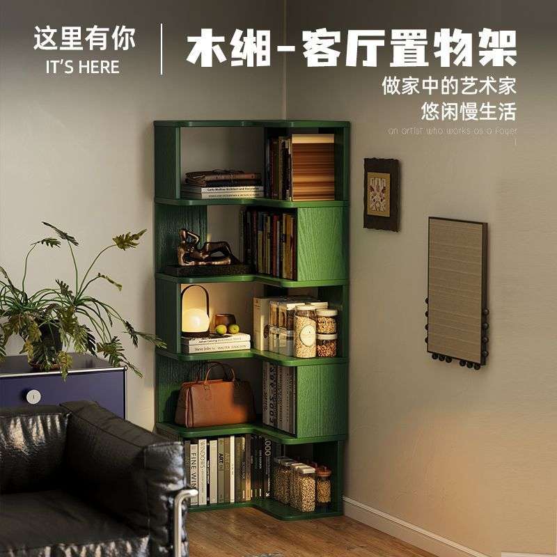 全实木转角书架一体靠墙拐角置物架儿童书房置地式多功能收纳书柜图片