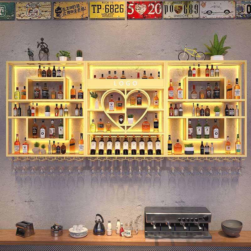 网红吧台酒柜靠墙壁挂式置物架工业风酒吧铁艺展示架创意红酒架子